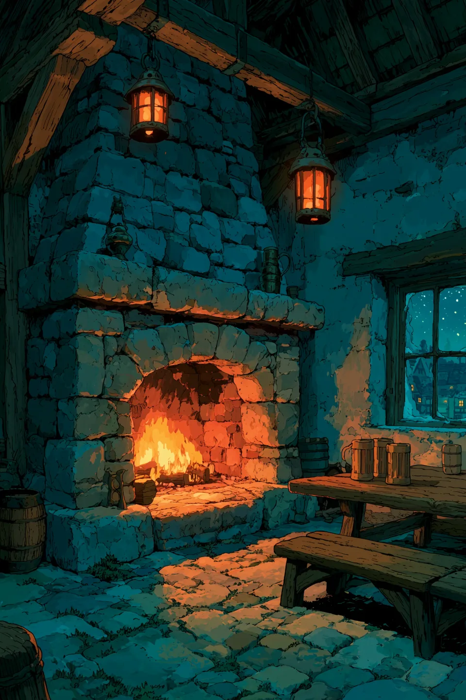 A tavern fire and a lute playing low.